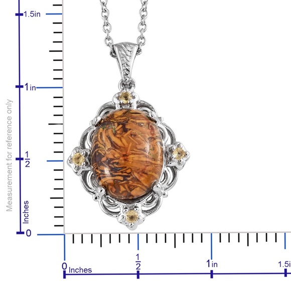 BRAZILIAN CITRINE & INDIAN SCRIPT ROUND STONE GEM PENDANT NECKLACE - Picture 4 of 6